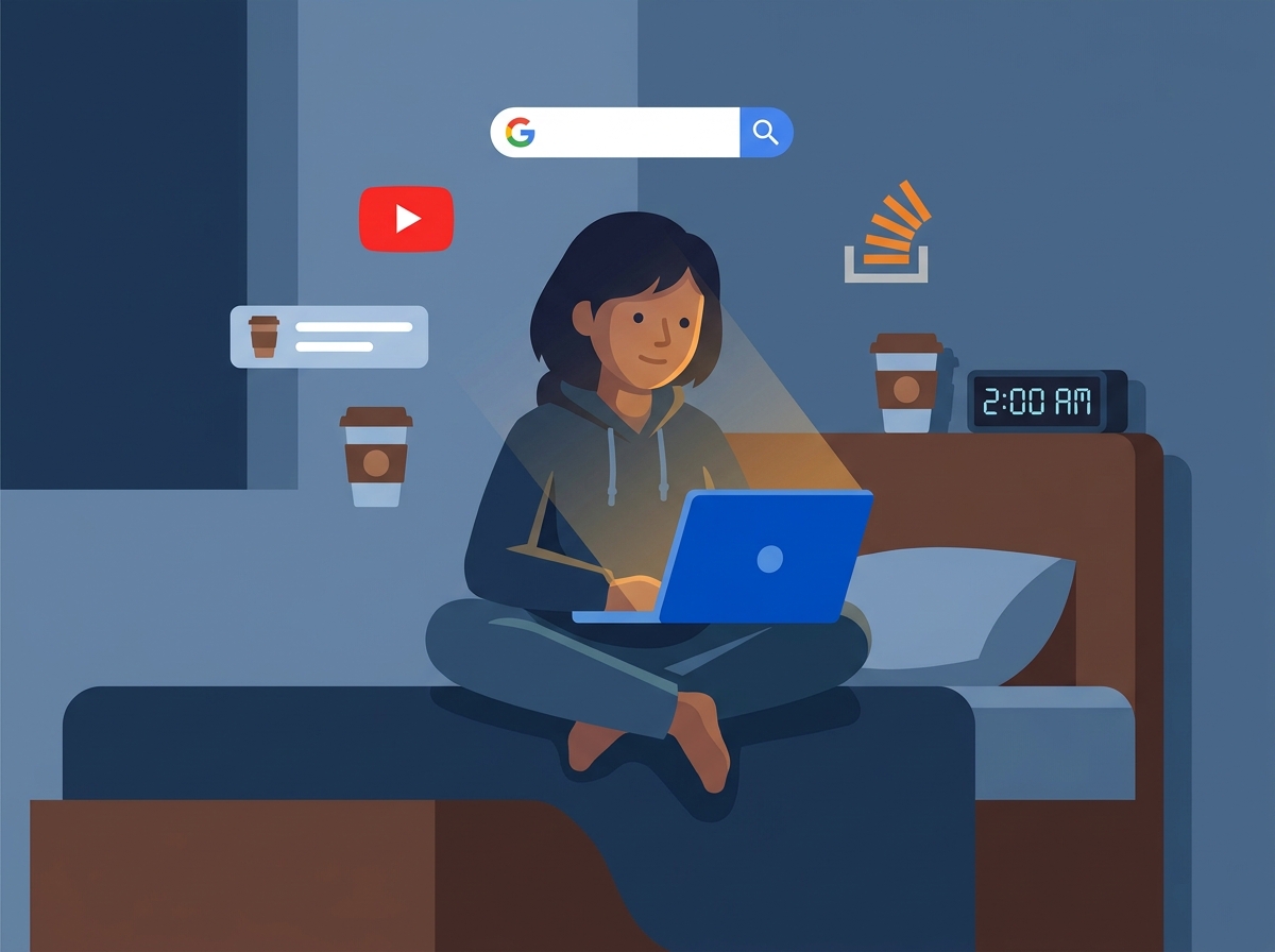 Self-taught student learning late at night